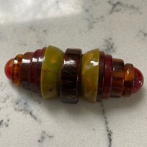 Bakelite brooch art deco era 6 marble colors & amber 3”x1”